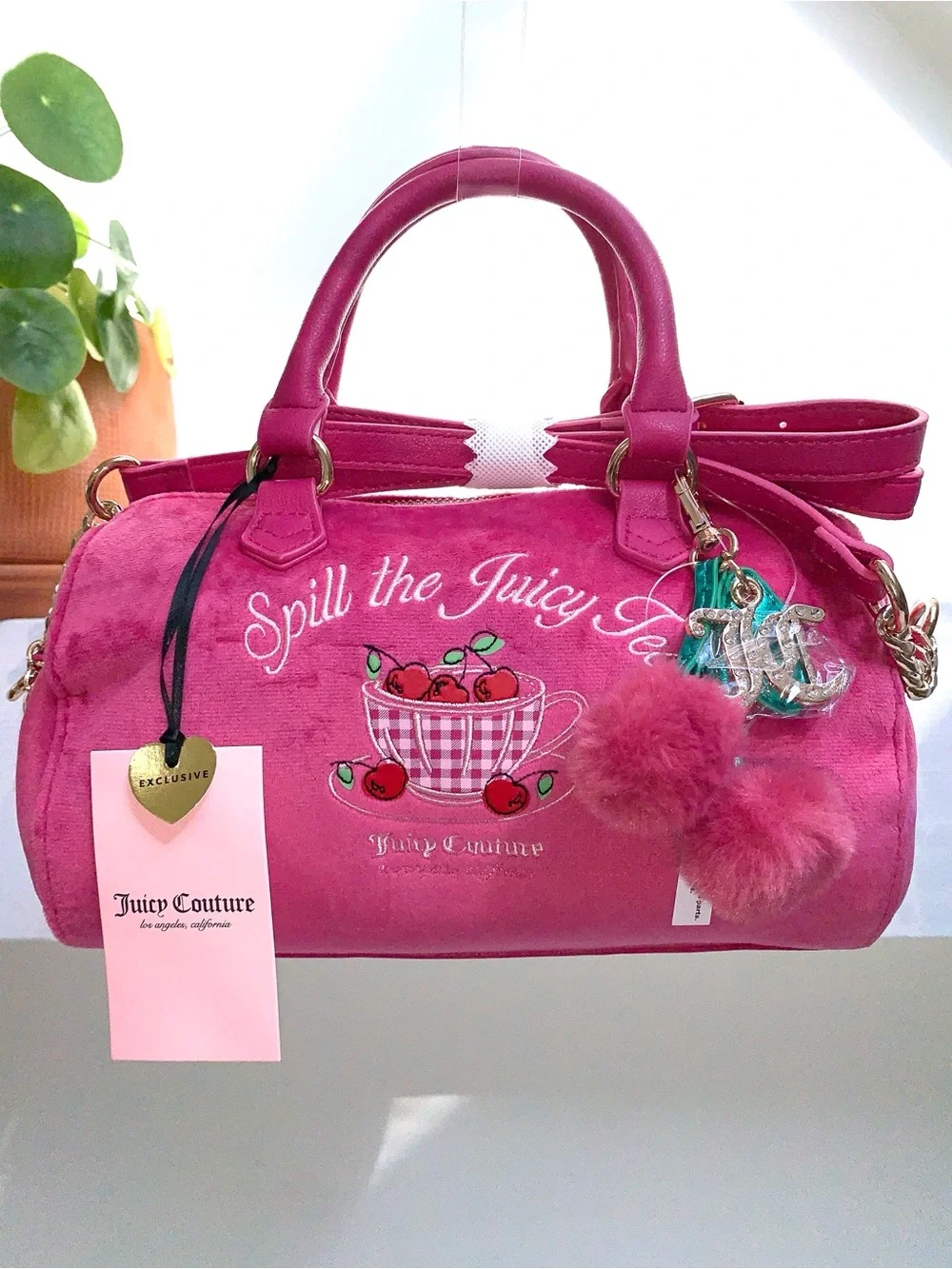 NEW Juicy Couture Velour Sweet Tea Party Raspberry Satchel